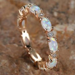 Cluster Rings White Opal Ring Gold Colour Small Stone For Women Wedding Bands Oval Engagement Jewellery