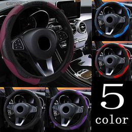 Steering Wheel Covers Universal Car Steering Wheel Cover Breathable Anti Slip PU Leather Steering Covers Suitable 37-38cm Auto Decoration Carbon Fibre Q231016