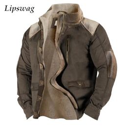 Men's Wool Blends Winter Warm Outdoor Jacket Coat Mens Fashion Zipper Button Lapel Jackets Wool Lining Retro Loose Long Sleeve Men Fall Outerwear 231016
