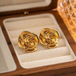 Stud Earrings Metal Rose Flowers 18K Gold Plated Copper Alloy For Women's Party Jewellery Fashion Accessories