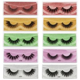 False eyelashes fiber imitation mink hair Lashes 1 pair natural 3D curling single pair Packing burgundy yellow green purple silver ZZ