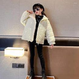 Down Coat Elegant Girls Winter Clothing Warm Kid Cotton Padded Jacket Embroidered Sequins Diamond Overcoat Fashion Outwear