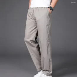 Men's Pants Side Pocket Men Sweatpants Solid Colour Wide Leg Cargo With Elastic Waist Multiple Pockets Plus Size Soft Cotton