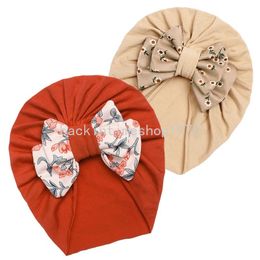 Floral Printed Bow Beanie for Baby Girls Hair Accessories Newborn Bowknot Turban Hat Infant Bebes Cotton Gorras Soft Toddler Cap