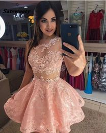 Party Dresses 2023 Peach Colour One Shoulder Lace Beaded Ball Gown Mini Cocktail Prom Dress Short Homecoming