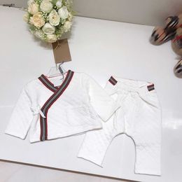 brand designer toddler clothes Baby bodysuit Size 66-80 CM 2pcs Multicolor striped lace up jacket and diamond patterned pants Aug30