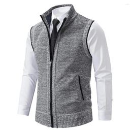 Men's Vests Men Sweater Vest Stylish Knitted Zipper Stand Collar Sleeveless Cardigan For Work Casual Wear