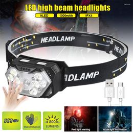 Headlamps Portable Strong Light Sensor Headlamp 9 LED USB Rechageable Motion Fishing Camping Outdoor Head Lamp Work Headlight