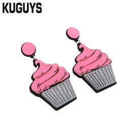 KUGUYS Fashion Jewelry Pink Acrylic Drop Earrings for Womens Cake Trendy Dangle Earring2716