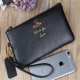 Genuine leather bee women designer wallets female cowhide long style clutchs lady casual fashion popular zero purses no495252L