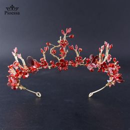 Hair Clips & Barrettes Baroque Handmade Elegant Crystal Crown Tiara Red Princess Rhinestone Ornaments Hairband Prom Bride Wedding 198j