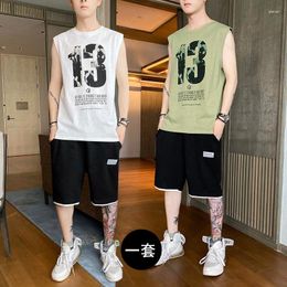 Men's Tracksuits Vest Suit Summer Trend Leisure Sports Fitness Sleeveless Shorts Basketball Uniform