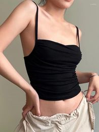 Women's Tanks Spaghetti Straps Ruched Tank Top Casual All-matching Low-cut Backless Crop Tops 2023 Simple Underwear Bodycon Corsets