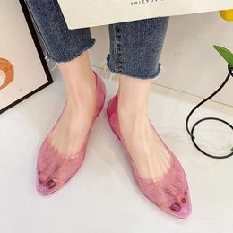 Dress Shoes FHANCHU 2023 Women Crystal Sandals Summer Jelly Soft Bottom Close Pointed Toe Slip On Korea Blue Pink Gold Dropship