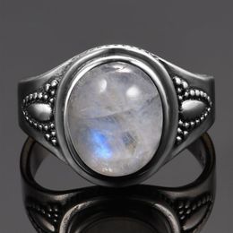 Cluster Rings Top Quality Est Solid 925 Sterling Silver Jewelry 8x10MM Natural Rainbow Moonstone Gemstone Luxury Size 6-10316c