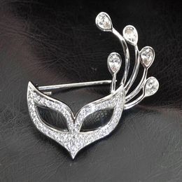 Popular Beautiful Lady Girls Flower Collar Rhinestone Crystal Silver Plated Fox Mask Brooch Pin For Gift Whole 12 Pcs3015