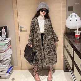 Jackets Teens Girl Winter Woollen Coat Leopard Print Cotton-padded Warm Fashion Children Outerwear 8 10 12 13 14 Years Old