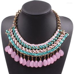 Pendant Necklaces Fashion Design Gold Color Chain Rope Braided Chunky Statement Bead Teardrop Necklace Jewelry For Women