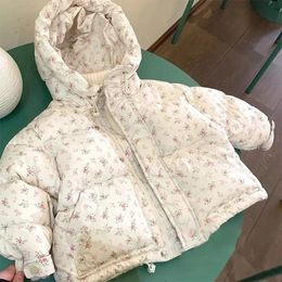 Down Coat Baby Girls Winter Cotton Jacket Kid Printing Flower Clothes Loose Korean Version Thicken Warm Snowsuit Child Outerwear 231013