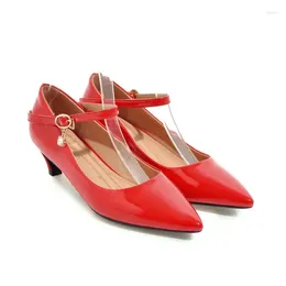 Dress Shoes Oversize Large Size Big Women Leather Pointed Toe Thin Heel Low Metal Buckle Fashion Trend Light Weight