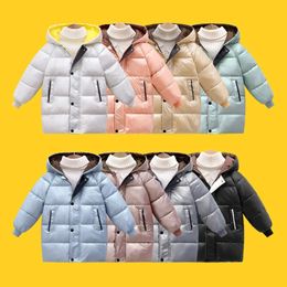 Jackets Boys Girls Long Autumn Winter Thicken Warm Cotton Clothes Big Kids Fashion Style Zipper Hooded Coat 410 Years 231016