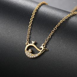 Whale Micro Inlaid Zircon elisa gold pendant necklace for Girls and Women - Cute Korean Fashion Choker Chain Jewelry Gift