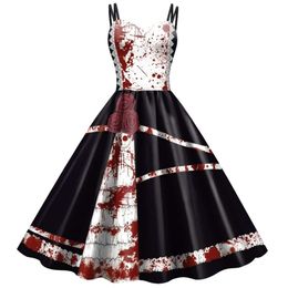 Halloween Women Role-playing Costumes Scary Print Sling Dress Carnival Celebration Crazy Cosplay Deguisements Sexy Clothing Play
