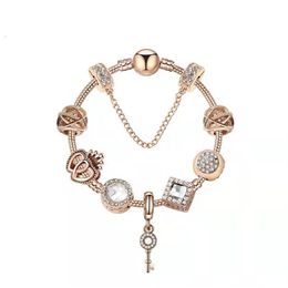 18 19 20CM Magic charm Beads rose Gold Strands multi strand beaded bracelet 925 Silver plated snake chain Key pendant as a Diy jew218p