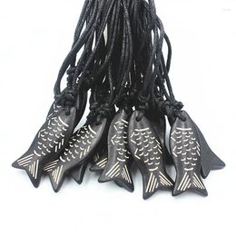 Pendant Necklaces Wholesale Lots 12pcs Cute Fish Necklace Resin Yak Bone Charms Wax Rope Jewelry XL67