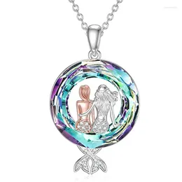 Pendant Necklaces Mermaid Sisters Necklace Circle Hollowed Out Crystal Glass Punk Fashion Baroque Titanium Steel Gifts