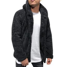 Men's Leather Faux Winter Warm Men Thick Hoodies Tops Fluffy Fleece Fur Hooded Jacket Coat Outerwear Long Sleeve Cardigans Sweatshirts 2021 231016