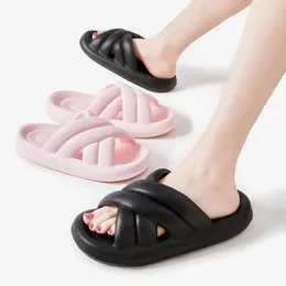 Slippers Rimocy Summer Platform Soft Sole Women Candy Colour Cross Strap Cloud Slides Woman Comfy Non-Slip Home Flip Flops Couple