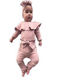 Baby Girl Clothes Set Newborn Infant Girls Frill Solid Romper Bodysuit Bow Pant Outfits Infant New Born Outfits Kids Clothing6448095