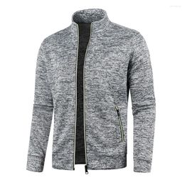 Men's Jackets Zip Knit Jacket Coat Autumn Casual Solid Colour Sports Stand Collar Pocket Slim Sweatshirt Sweat Clothing