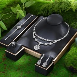 Necklace Earrings Set 2023 4-piece Bride Zirconia Jewellery For Women's Party Dubai Nigeria Crystal Wedding