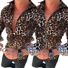 Men's Long Sleeve Shirt Autumn Spring Casual Cool Slim Fit Casual Lapel Shirts Tops Male Leopard Plus Size Blouse M-306y