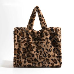 Big Leopard Pattern Faux Fur Women Tote Bag Fashion Plush Casual Shopper Handbag Capacity Square Crossbody Daily Purse 220923