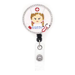 Cute Key Rings Nurse Crystal Rhinestone Medical Badge Reel Doctor ID Holder Retractable For Decoration234I