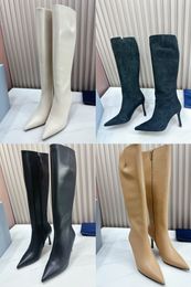 stylishbox ~ BEST quality! Y23100302 40/41/42 SUEDE HEELS pointed toe BOOTS KNEE HIGH BLACK/green/white beige GENUINE LEATHER SOLE sexy 16 iches 8cm height