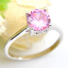 LuckyShine Round Topaz Rings 925 Silver Pink Cubic Zirconia Party Women Ring Size 7 8 9260F