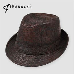 Fibonacci Hats For Men England Fedora Jazz Hat Mans Vintage PU Leather Winter Panama Cap Bowler Hat Cap Classic Version Gentlema226R