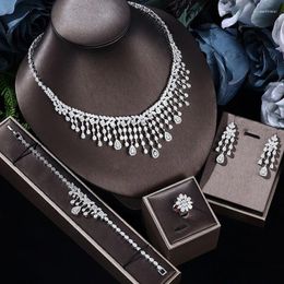 Necklace Earrings Set Nigerian Dubai Women Cubic Zircon Bridal Bracelet Ring Wedding Jewelry For Party Dress