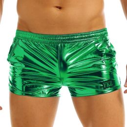 Men's Shorts Mens Shiny Metallic Low Rise Elastic Waistban Boxer Stage Performance Clubwear Costume Trunks Rave Party Clubwea231Z