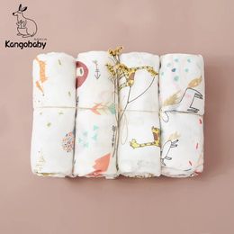 Quilts Kangobaby #My Soft Life# 4pcs Set All Season Breathable Baby Muslin Swaddle Blanket born Bath Towel Infant Wrap Quilt 231017