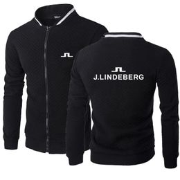 Mens Hoodies Sweatshirts AutumnWinter Jacket Fashion Brand Men J Lindeberg Print Zip Stand Collar Top Golf Cotton Coat 231016