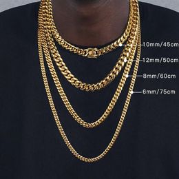 Chains 6mm 8mm 10mm 12mm Hip-Hop 18k Gold Plated Miami Cuban Link Chain Stainless Steel Necklace Gift For Men Women JewelryChains 218B
