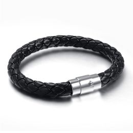 Stainless Steel Bangle Men Leather Cord Bracelet&Bangle Black Colour Leather Bracelet For Men Wristband Rope Jewelry258b
