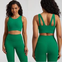 Yoga Outfit Pure Color High Collar Strap Backless Push-up Sports Bra Removable Pad Fitness Underwear Shoulder Support Sexy Women's