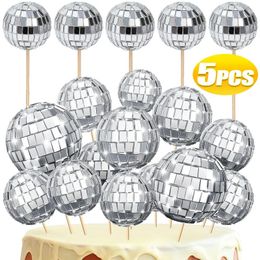 Other Event Party Supplies 3 4 5cm Mirror Disco Balls Cake Decoration Happy Birthday Topper Cupcake Wooden Sticks Insert for Dance 231017