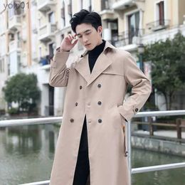 Men's Wool Blends Trench Men Long Sleeve Autumn Loose Solid Colour Fashion Streetwear All-match Vintage dents Outerwear Spring Coats New W90L231017